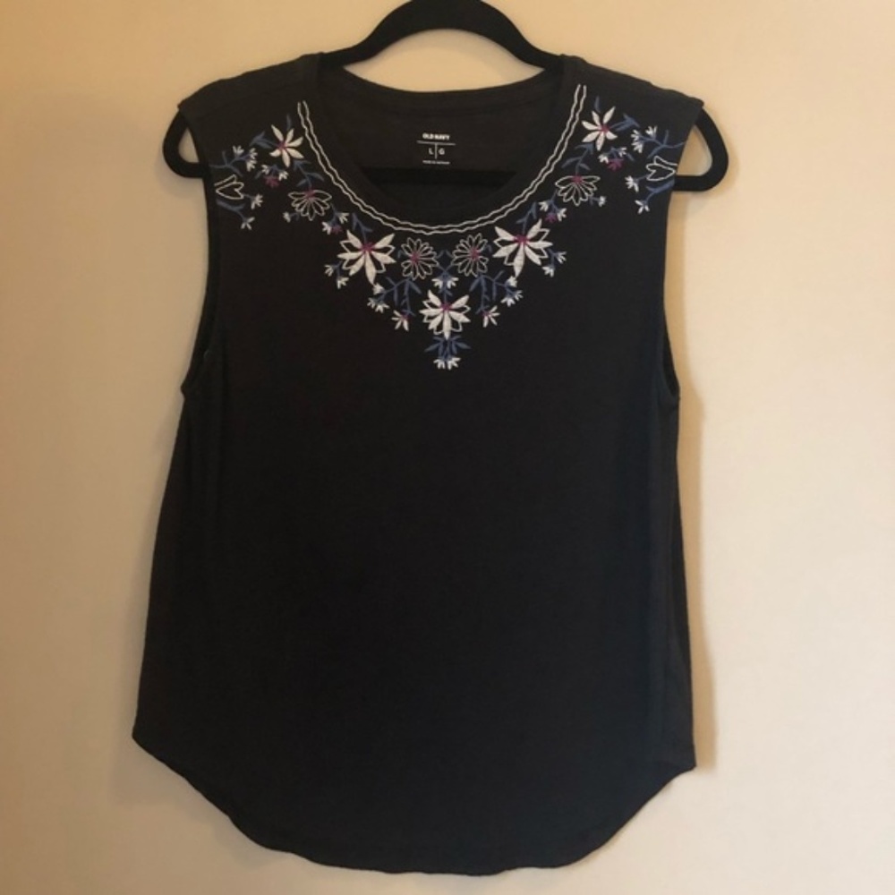 Old Navy Embroidered Black Top
